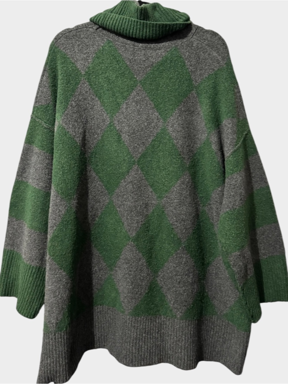 Free People Harley Oversized Argyle Cowl Neck Sweater Green Gray Women’s M - Picture 7 of 9